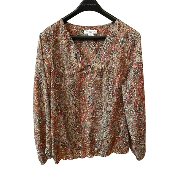 Liz Claiborne Women Sheet Paisley Print Blouse Size 1X Metallic Thread Career - Picture 1 of 8